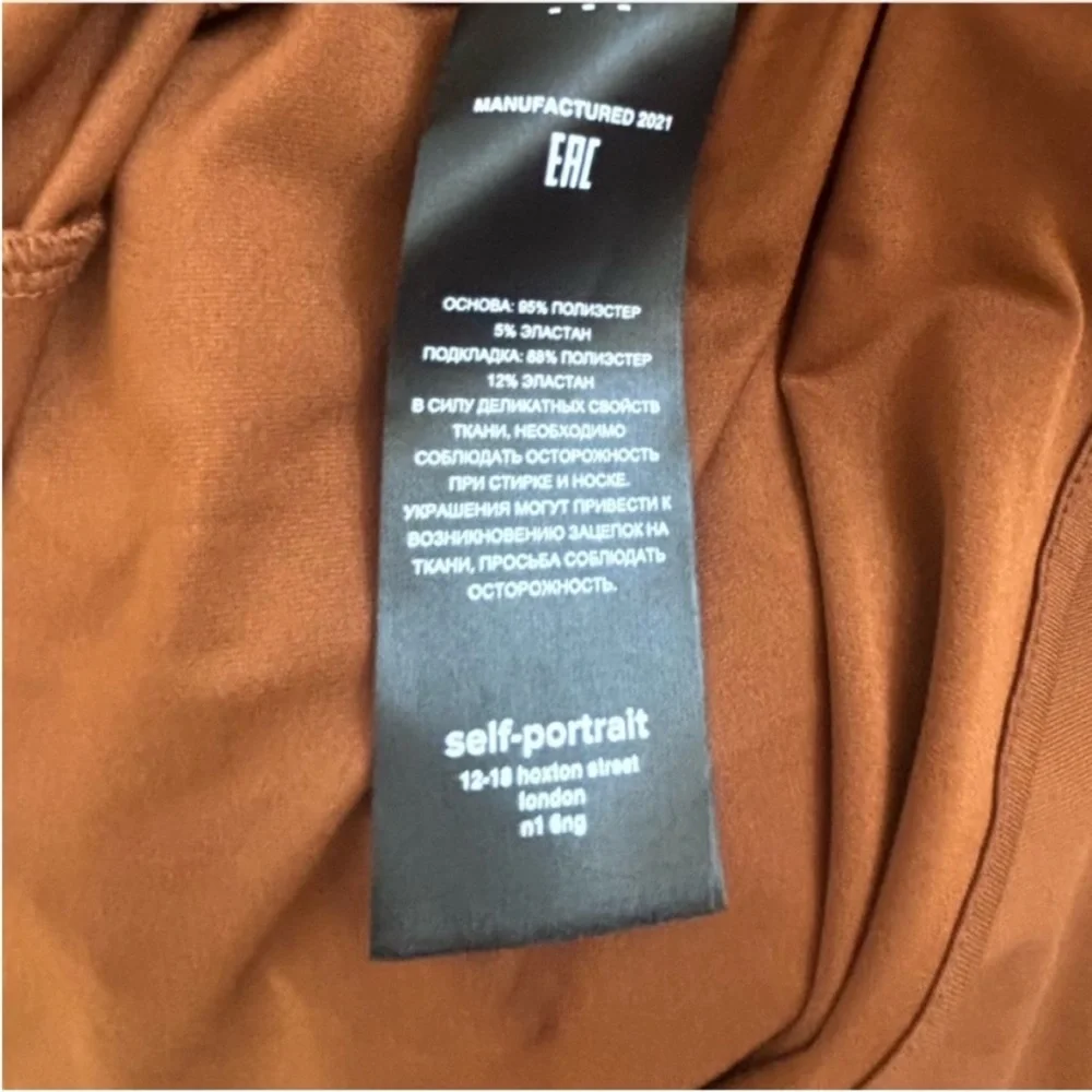 Self Portrait Midi Dress Shirred Mesh Long Sleeve Ruched Chocolate Brown Size 6 - Picture 12 of 13